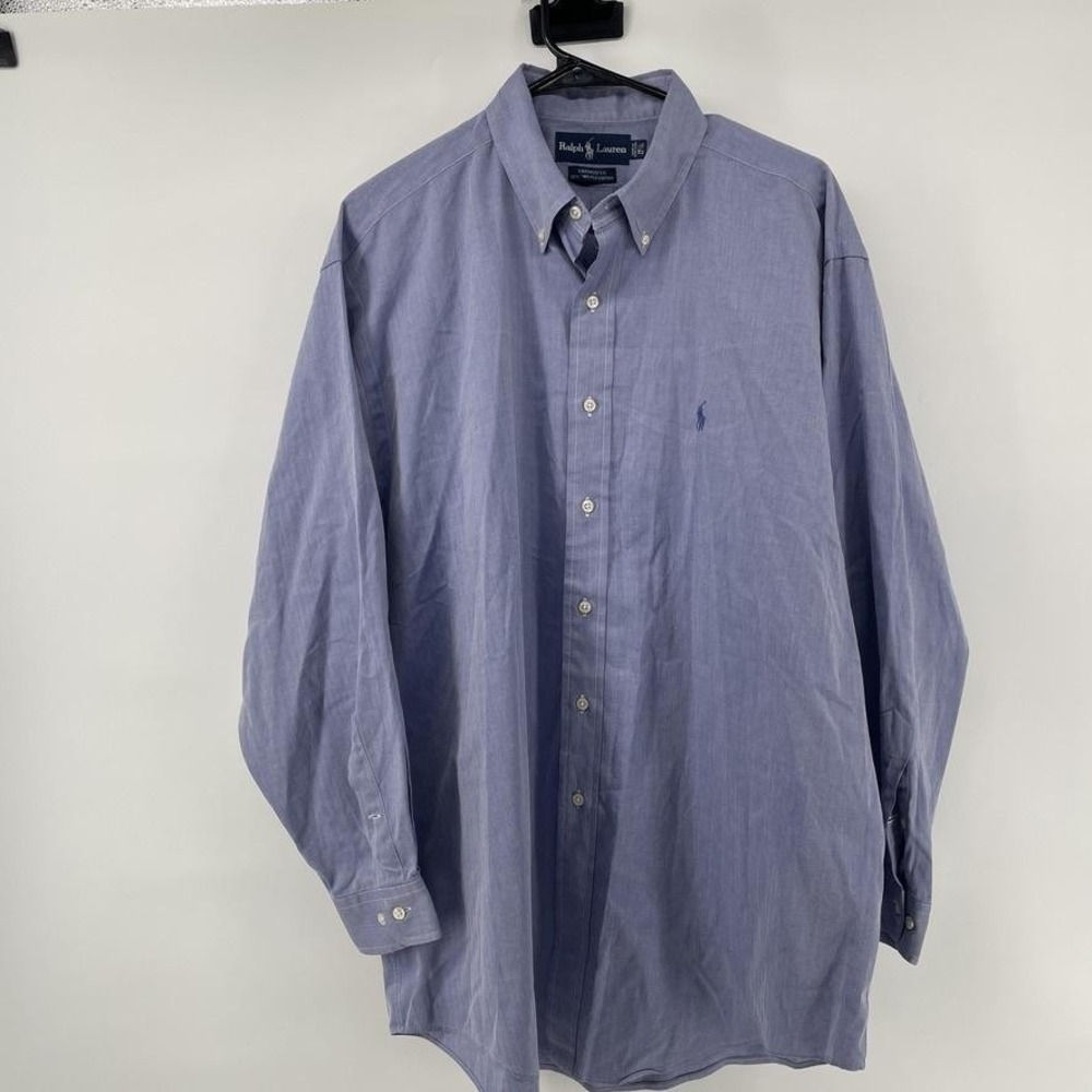 Ralph Lauren Dress Shirt Mens 16.5 32/33 Blue Herringbone Classic Button Down